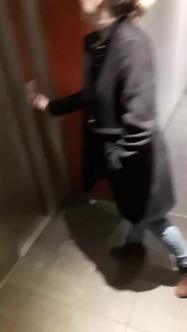 Girls stuck elevator having public