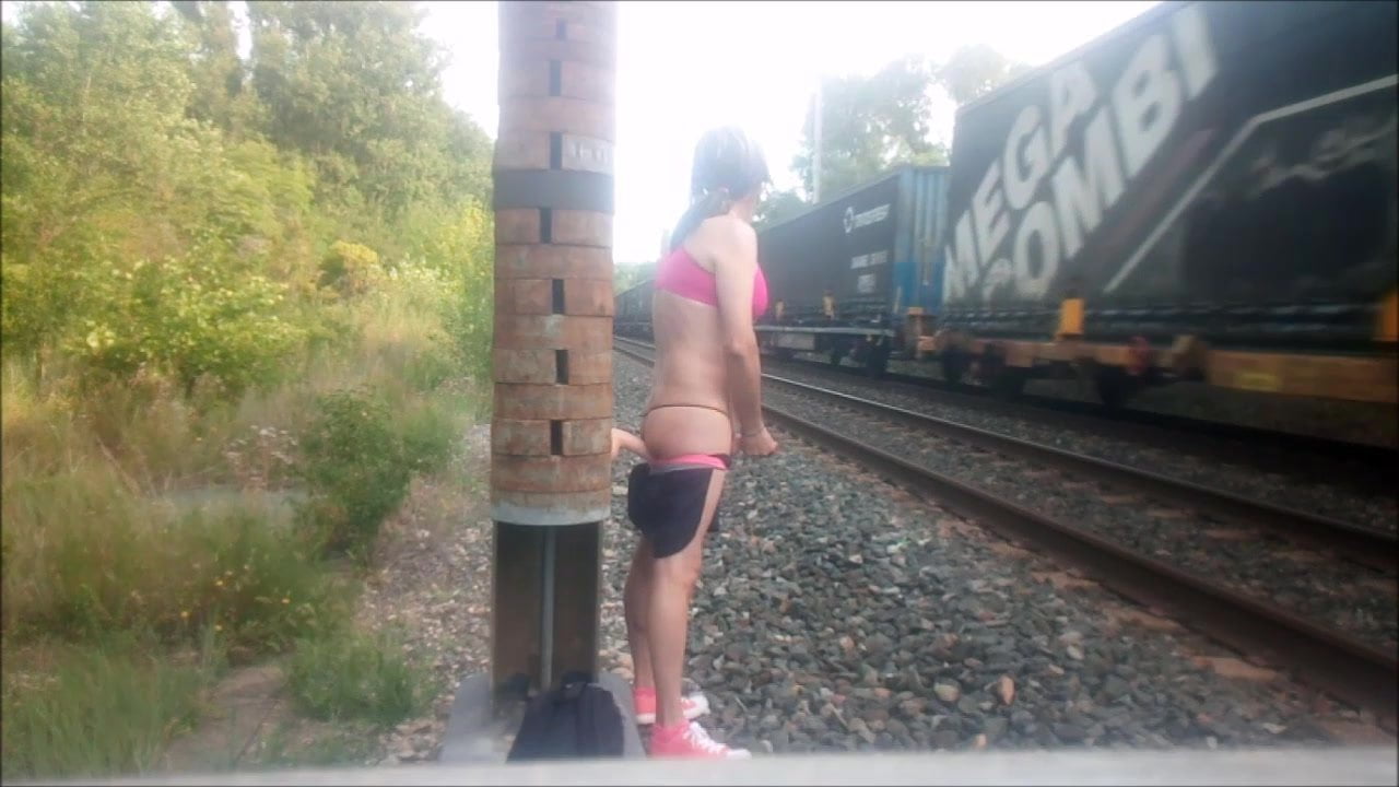 Sissy trap public masturbation train