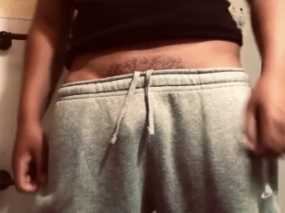 Strip teasing grey sweatpants dancing