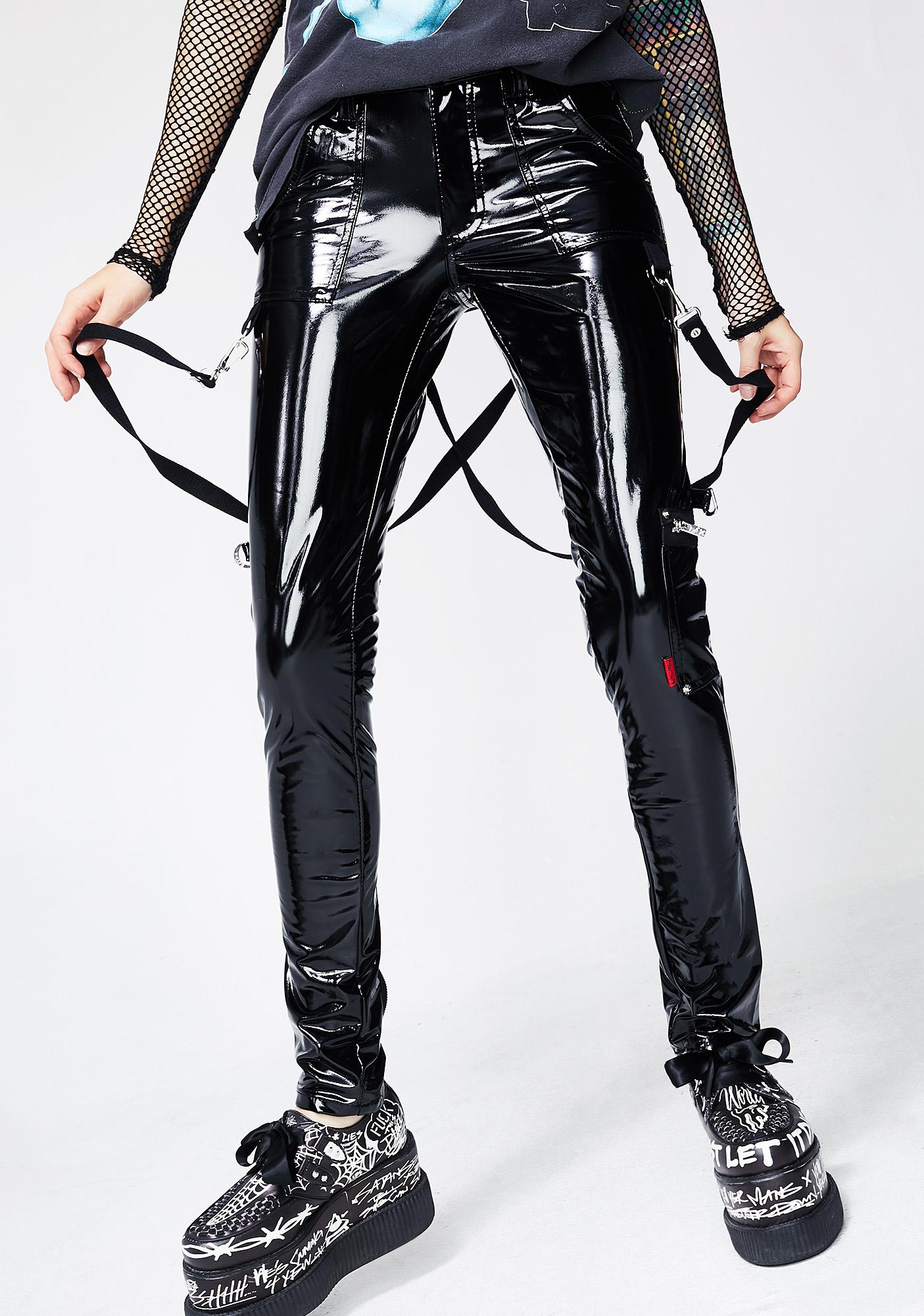 Black vinyl bondage pants